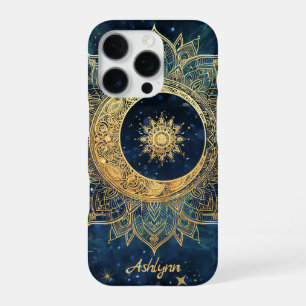 Personalisiertes Blau Himmlisches Gold Sonne Mond iPhone 16 Pro Hülle