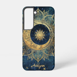 Personalisiertes Blau Himmlisches Gold Sonne Mond  Samsung Galaxy Hülle