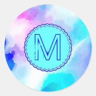 Personalisiertes Blau, Rosa und Aquarell Runder Aufkleber