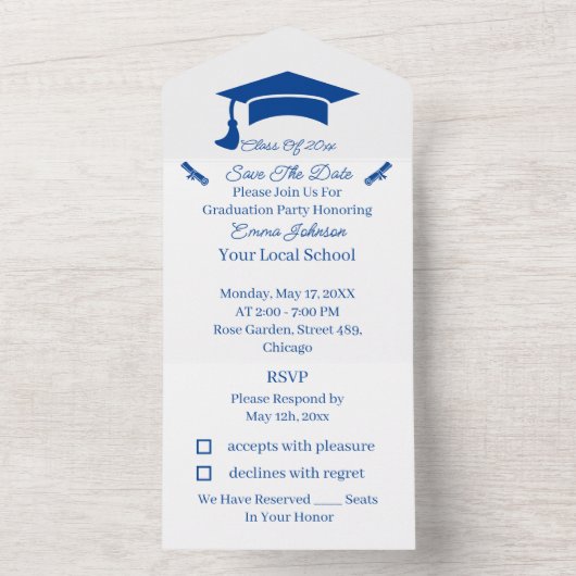 Personalisiertes Blau Save the Date All In One Einladung (Innen Boden)