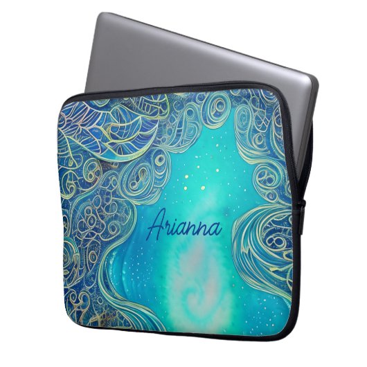 Personalisiertes Blau und Aquamarine Abstrakte Kun Laptopschutzhülle (Vorderseite Links)