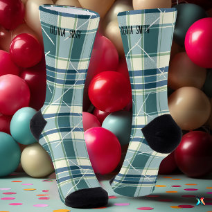 Personalisiertes Blau und Creme Tartan Kariert Socken
