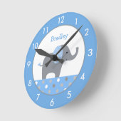 Personalisiertes Blau und Graue Elephant Kinderzim Runde Wanduhr (Winkel)