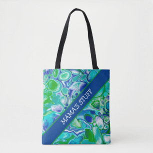 Personalisiertes Blau und grüne Marmorflüssigkeit  Tasche