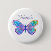 Personalisiertes Blau und Lila Schmetterling Button (Vorderseite)