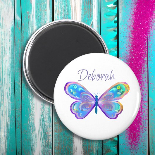 Personalisiertes Blau und Lila Schmetterling Magnet