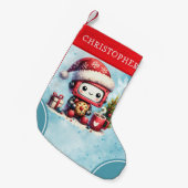 Personalisiertes Blau und Niedlicher Robot Kleiner Weihnachtsstrumpf (Vorderansicht (hängend))