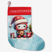 Personalisiertes Blau und Niedlicher Robot Kleiner Weihnachtsstrumpf (Vorderseite)