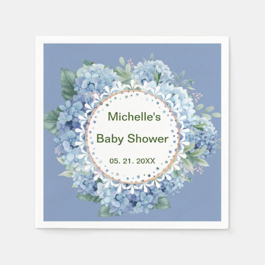 Personalisiertes Blau und Weiß Florals Serviette (Vorderseite)