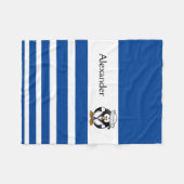 Personalisiertes Blau und Weiß gestreifter Pinguin Fleecedecke (Vorderseite (Horizontal))