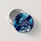Personalisiertes Blau und Weiß-Marmor-Fluid Art Button (Vorne & Hinten)