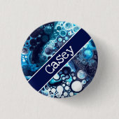Personalisiertes Blau und Weiß-Marmor-Fluid Art Button (Vorderseite)