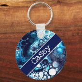 Personalisiertes Blau und Weiß-Marmor-Fluid Art Schlüsselanhänger (Vorderseite)