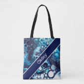 Personalisiertes Blau und Weiß-Marmor-Fluid Art Tasche (Vorderseite)