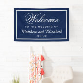 Personalisiertes Blau und Weiße Hochzeit Willkomme Banner (Insitu)