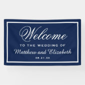 Personalisiertes Blau und Weiße Hochzeit Willkomme Banner (Horizontal)