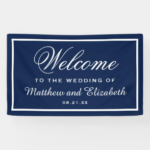Personalisiertes Blau und Weiße Hochzeit Willkomme Banner