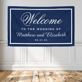 Personalisiertes Blau und Weiße Hochzeit Willkomme Banner