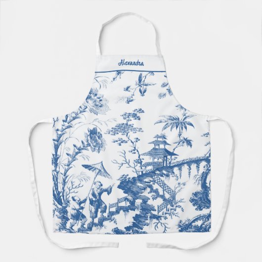 Personalisiertes Blau und Weiße Pagode Chinoiserie Schürze (Vorderseite)