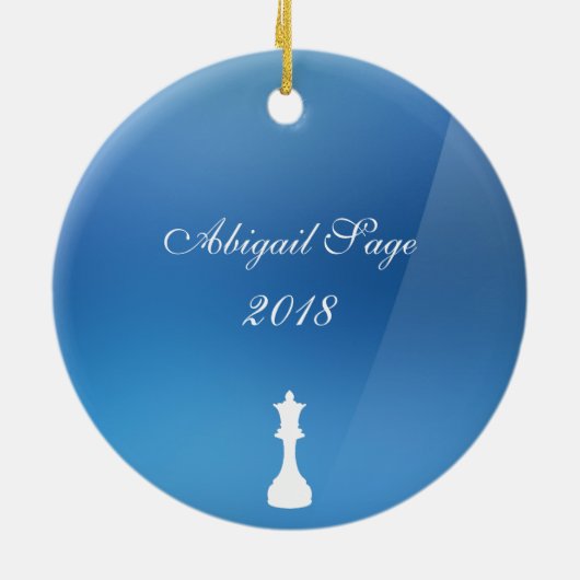 Personalisiertes Blau- und Weißschachdekor Keramik Ornament (Hinten)