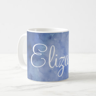 Personalisiertes Blau-Weiß-Aquarell Kaffeetasse