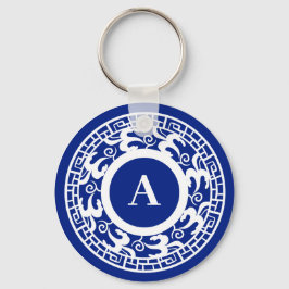 Personalisiertes Blau-Weiß-Chinoiserie-Chic-Monogr Schlüsselanhänger