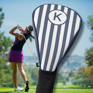 Personalisiertes Blau-Weiß-Streifen-Monogramm Golf Headcover