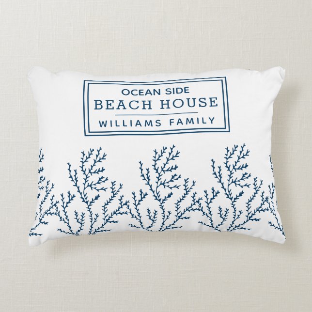 Personalisiertes Blaualgenmuster - Beach House Dekokissen (Vorderseite)
