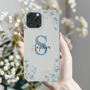 Personalisiertes Blaue-Blumen-Monogramm Case-Mate iPhone Hülle