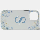 Personalisiertes Blaue-Blumen-Monogramm Case-Mate iPhone Hülle (Rückseite (Horizontal))
