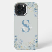 Personalisiertes Blaue-Blumen-Monogramm iPhone Hülle (Rückseite)