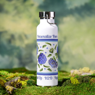 Personalisiertes Blaue Hortensien-Blumendesign Trinkflasche