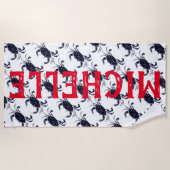 Personalisiertes blaue Krabben-nautischbadetuch Strandtuch (Vorderseite)