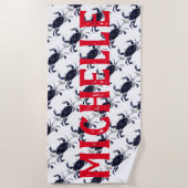 Personalisiertes blaue Krabben-nautischbadetuch Strandtuch (Vorderseite)