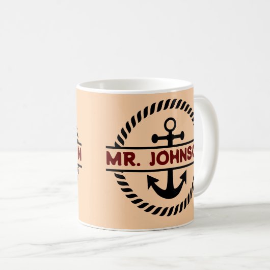 Personalisiertes Blauer Ankerkapitänsgeschenk für  Kaffeetasse (VorderseiteRechts)