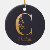 Personalisiertes Blauer Eleganter Blütenmonogramm  Keramik Ornament (Vorne)