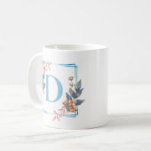 Personalisiertes blauer Quadratzoll Monogramm Kaffeetasse (Vorderseite Links)