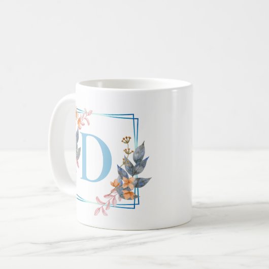 Personalisiertes blauer Quadratzoll Monogramm Kaffeetasse (Vorderseite Links)