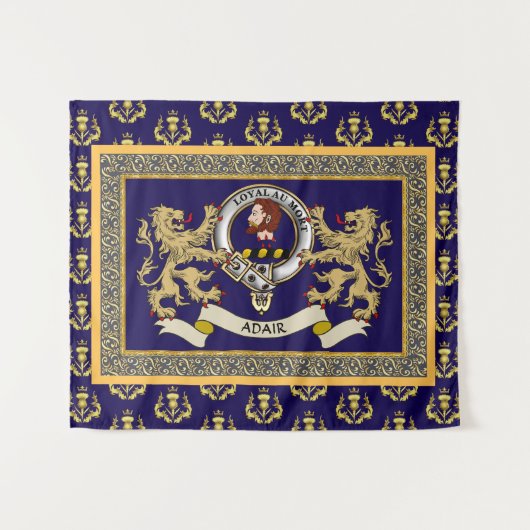 Personalisiertes Blaues Adair-Clan-Abzeichen Wandteppich (Vorderseite (Horizontal))
