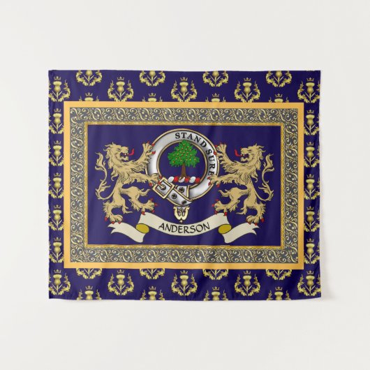 Personalisiertes blaues Anderson-Clan-Abzeichen Wandteppich (Vorderseite (Horizontal))