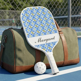 Personalisiertes blaues Azulejo-Wasserfarben-Monog Pickleball Schläger