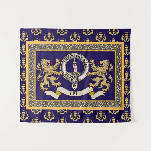 Personalisiertes Blaues Bell-Clan-Abzeichen Wandteppich (Vorderseite (Horizontal))