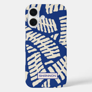 Personalisiertes blaues Blattmuster-iPhone-Case iPhone 16 Hülle