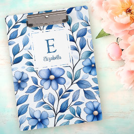 Personalisiertes blaues Blumen-Clipboard Klemmbrett