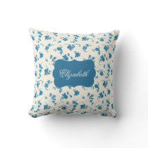 Personalisiertes blaues Blumen-Kissen mit elegante