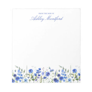 Personalisiertes blaues Blumen Notizbuch Notizblock