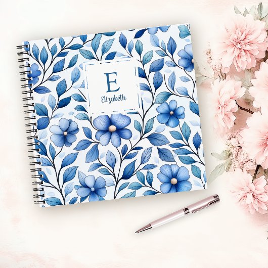 Personalisiertes blaues Blumen-Quadratheft Notizblock