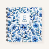 Personalisiertes blaues Blumen-Quadratheft Notizblock (Vorderseite)
