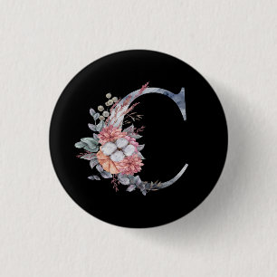 Personalisiertes blaues Blumenmonogramm C Button