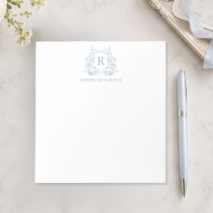 Personalisiertes blaues Blumenwappen-Notizbuch Notizblock